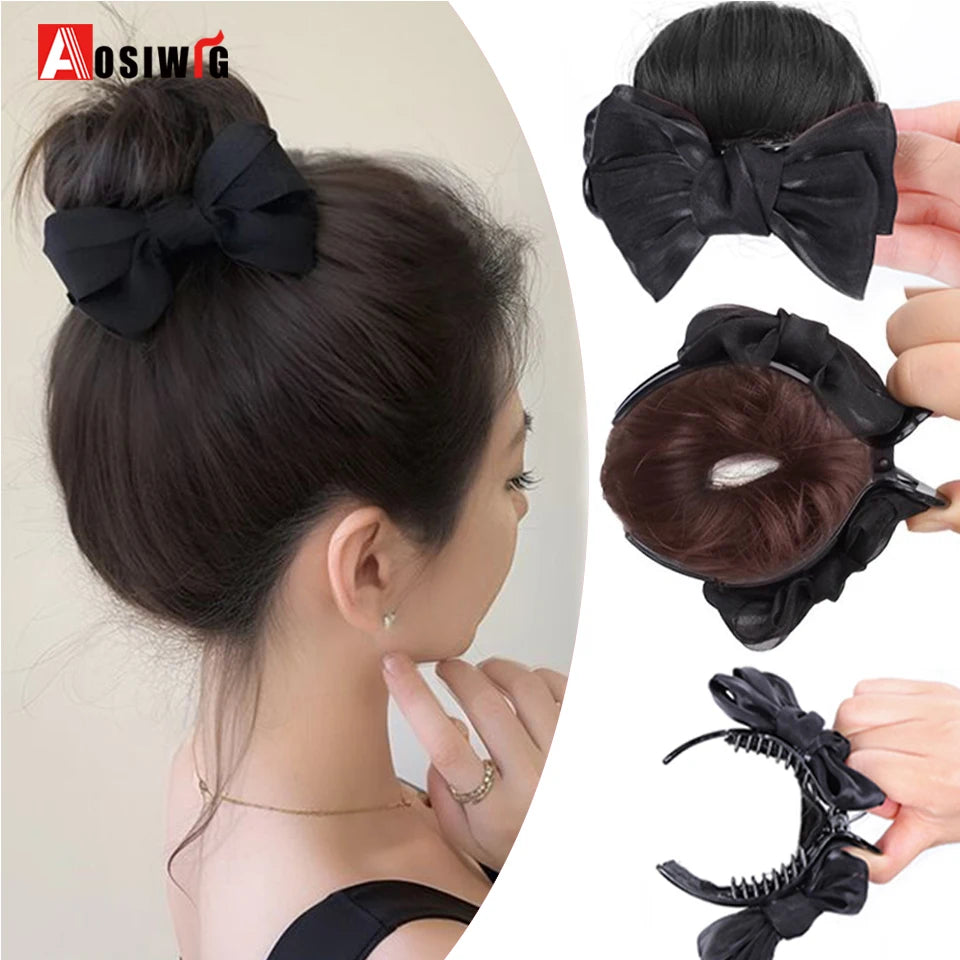synthetic Half-tie Hair Claw Feather Shuttlecock Head Lazy Meatball Head Crab Clip Wig Catch Clip High Ponytail Hair Accessories
