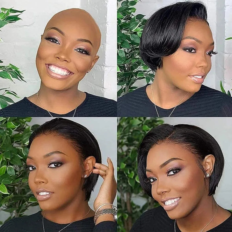 Human Hair 13X2 Wigs Short Pixie Cut Wigs Straight Bob HDTransparent Lace Frontal Wigs For Black Women 250Density Perruque Cheap