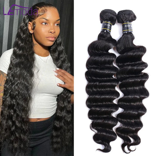 1/3/4 Pcs Loose Deep Wave Bundles Human Hair Brazilian Human Hair Extensions For Women Raw Hair Bundles Deal Lemoda Hair Weaving