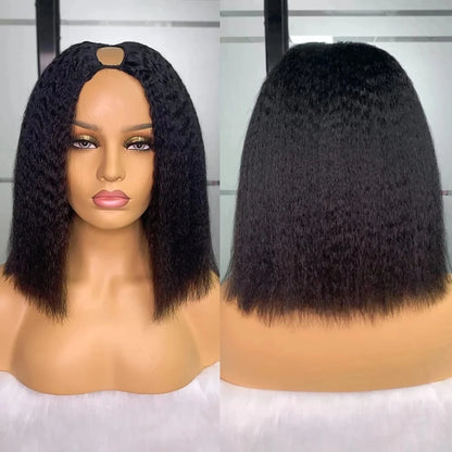 Synthetic U Part Wigs for Black Women Yaki Straight Wigs Natural Color Kinky Straight U-part wigs Hair Extension Clip