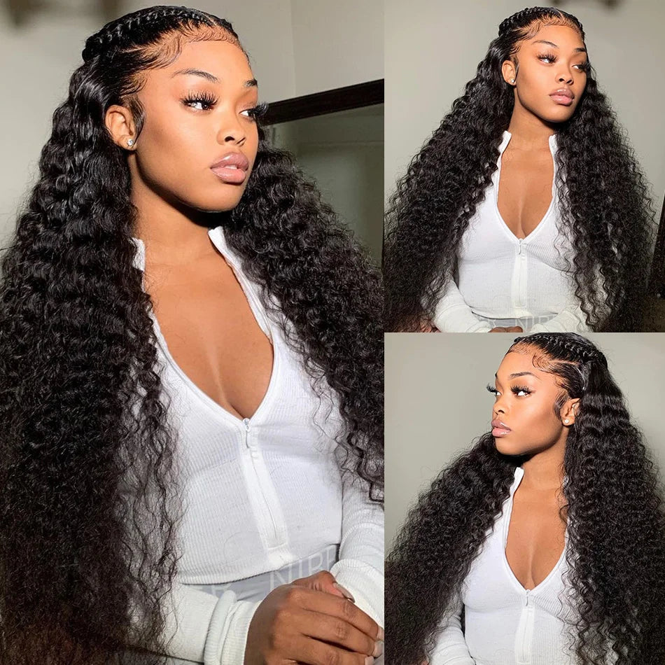 Deep Wave Bundles With Frontal Wet and Wavy Water Wave Human Hair Bundles With Closure Remy Hair Weave Extensions HD Transparent