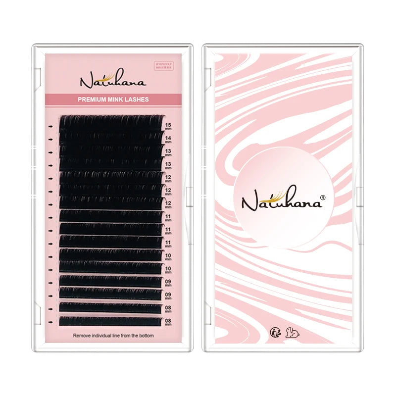 NATUHANA Mink Lashes Mix 8~15 mm 16 lines Handmade korean Pbt Eyelash Extension Natural Soft Faux Lash Extension Supplies Makeup