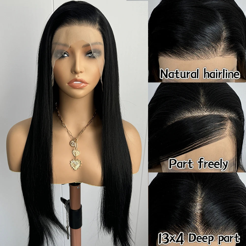 13x4 Black Straight Wig Synthetic Lace Wigs Long Silk Straight Wig High Quality Lace Front Wigs for Women Daily Use Cosplay Wig