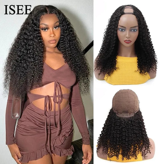 Mongolian Kinky Curly U Part Wigs Human Hair For Women 180% Density Curly 100% Human Hair Wigs ISEE HAIR U Shape Wigs No Glue