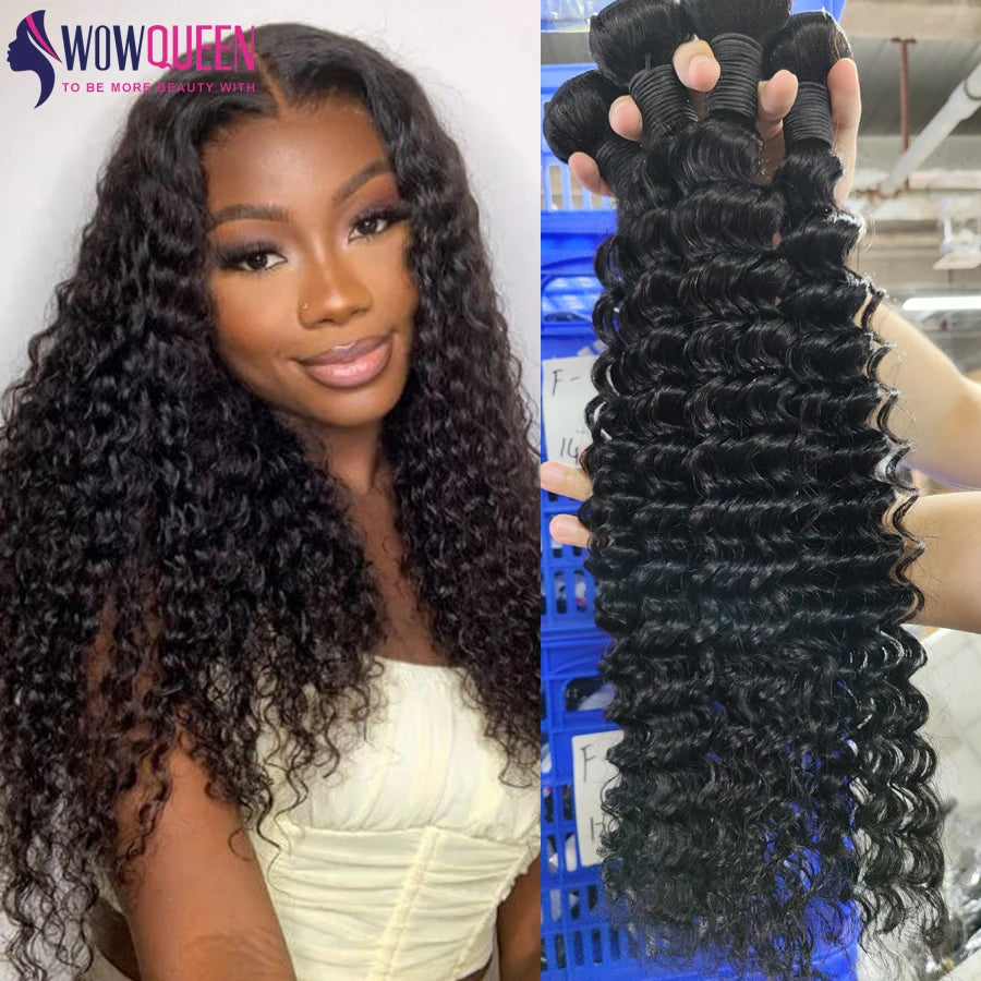 Deep Wave Human Hair Bundles 1/3/4 Bundles Deal 100% Brazilian Hair Weaves Natural 30 32 Inch Curly Raw Human Hair Extensions