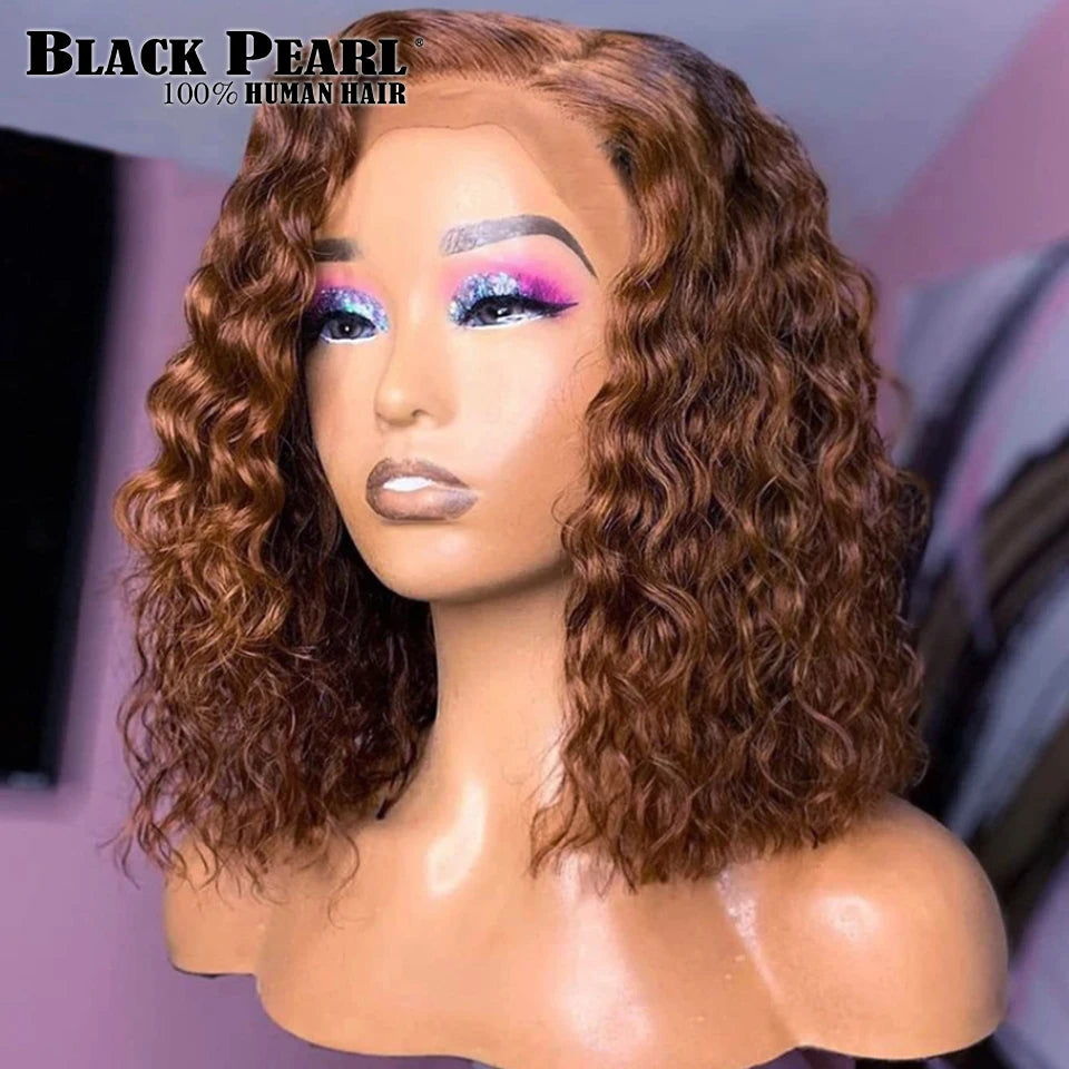 Malaysian Short Curly Bob Lace Front Wig13X7X2 Lace Front Wigs Pre Plucked with Baby Hair HD Lace Brown Curly Bob Wig Human Hair
