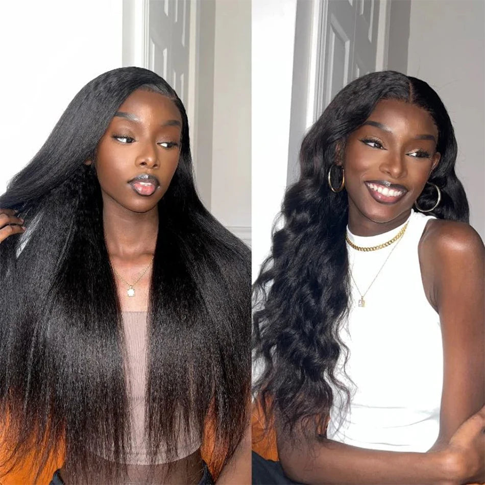 Brazilian Kinky Straight Hair Bundles With Closure Ear to Ear Coarse Yaki Bundles With Frontal Closure Remy Human Hair Extension