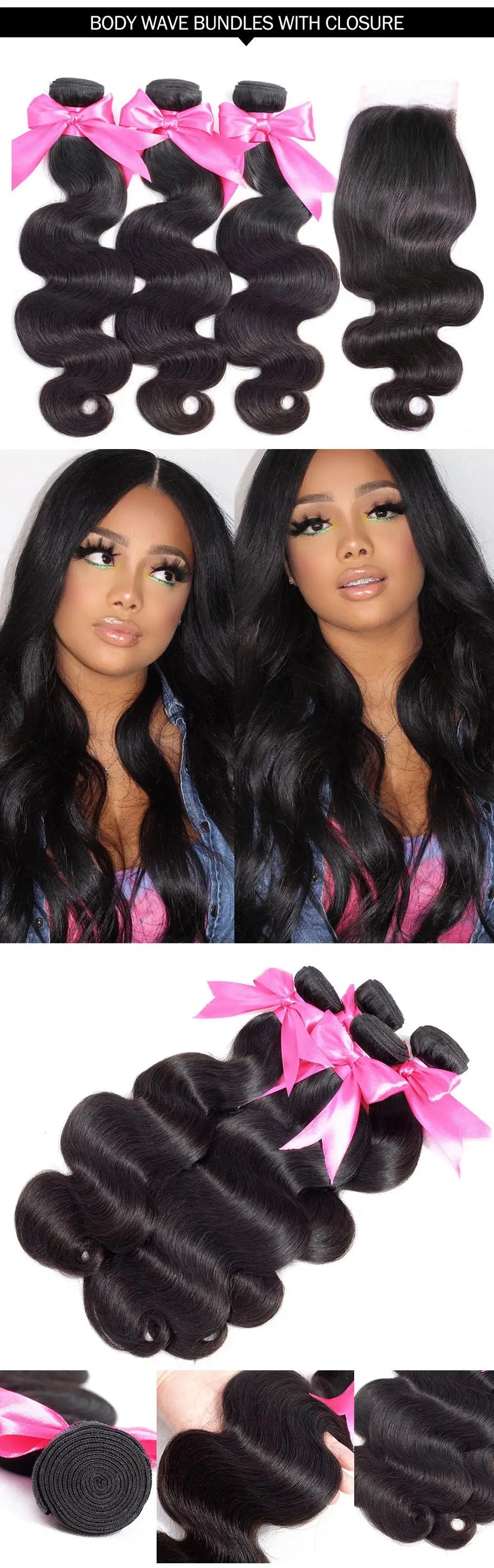 ISEE Human Hair Bundles With Closure 3 Bundles Body Wave Bundles With Frontal Hair Extension Indian Hair 4x4 Lace Free Part