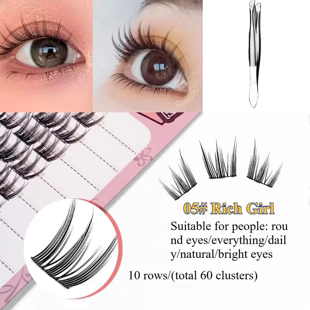 3D DIY Segment False Eyelashes – Glue-Free, Easy Wear, Reusable Cluster Lashes for Natural Korean Look & Eye-Enlarging Daily Mak