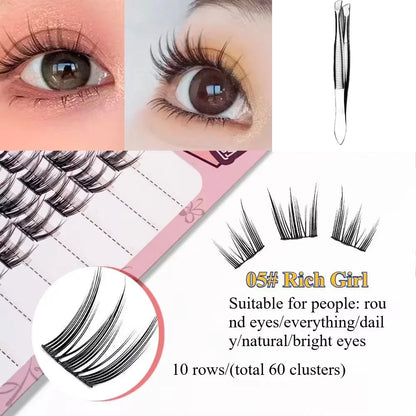 3D DIY Segment False Eyelashes – Glue-Free, Easy Wear, Reusable Cluster Lashes for Natural Korean Look & Eye-Enlarging Daily Mak