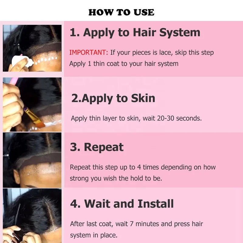 Waterproof Lace Wig Glue 1.3Oz Strong Hold Hair Glue For Hair Systems White Liquid Adhesive Glue For Toupee Durable Weave Glue