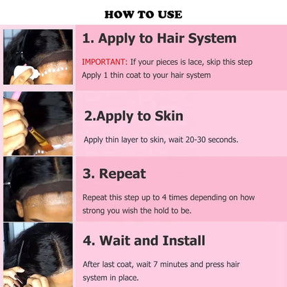 Waterproof Lace Wig Glue 1.3Oz Strong Hold Hair Glue For Hair Systems White Liquid Adhesive Glue For Toupee Durable Weave Glue