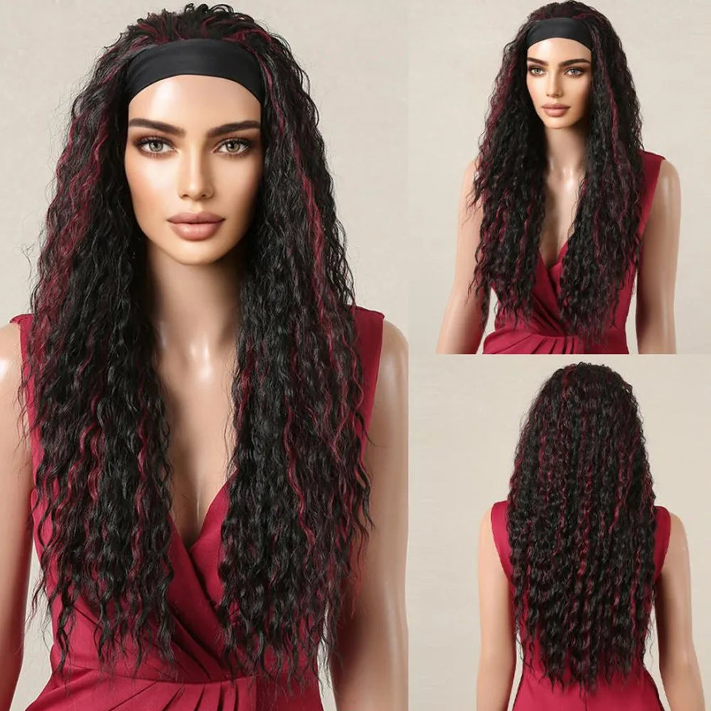 Long Curly Headband Synthetic Wigs Natural Ash Blonde Long Women's Headband Wig Body Wave Bohemian Hair Wig For Women Daily Use