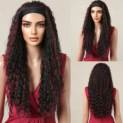 Long Curly Headband Synthetic Wigs Natural Ash Blonde Long Women's Headband Wig Body Wave Bohemian Hair Wig For Women Daily Use