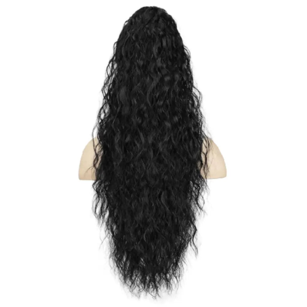 32inch Curly Wavy Ponytail Hair Extension For Women Drawstring Ponytail Hairpieces Synthetic Fake Horse Tail Black