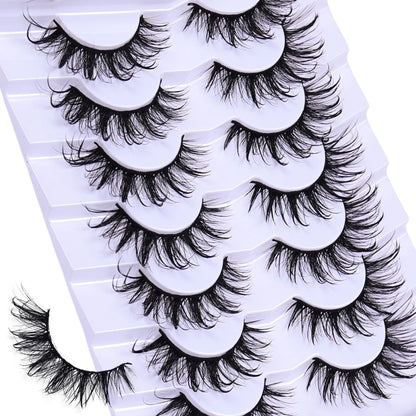 7 Pairs Fashionable Wet-Style False Eyelashes Set - D Curl Doll/Cat Eye/Anime/Cosplay Look,For Special Occasions and Daily Wear