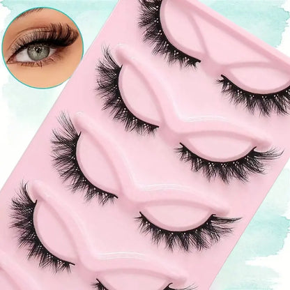 5pairs 3D Cat Eye Lashes Faux Eyelashes Natural Long Full Strip Lashes Winged End Eye Elongated Fake Lashes Soft Eyelashes