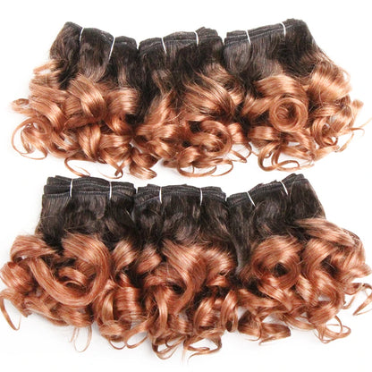 Human Hair Bundles 6 Bundles Ombre Bouncy Curl Bundles For Women Natural Brazilian Hair Weaves 200G For A Full Head Blonde T1B30