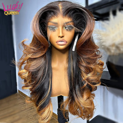 Human Hair 180% Ombre Blonde With Black 7X5 Glueless Transparent 13X6 Lace Frontal 5X5 Pre Plucked Wigs For Women 13X4 Body Wave