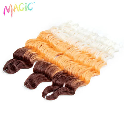 Magic Hair Synthetic Loose Deep Wave Braiding Hair Extensions 24 Inch Water Wave Braid Hair Ombre Blonde Twist Crochet Curly Hai