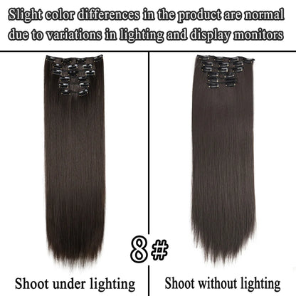 24Inch 16 Clips in Hair Extensions Long Straight Hairstyle Synthetic Blonde Black Hairpieces Heat Resistant False Hair Daily Use
