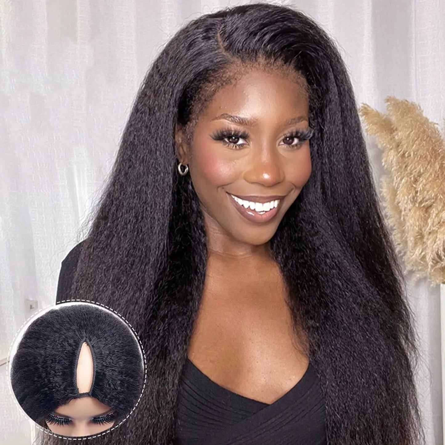 Synthetic 10-30inch Kinky Straight U Part Wig V Part Wig Yaki Straight Wigs for Women Daily Use