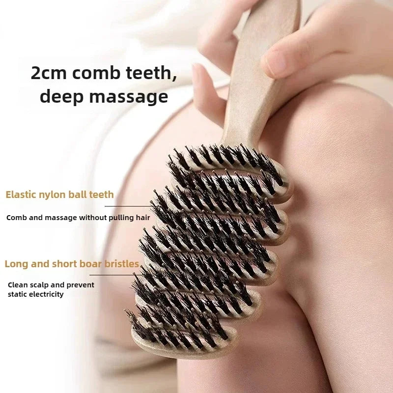 Boar Bristle Hair Comb Hollow Detangling Hair Brush Women Scalp Massage Brush Curly Hairbrush Salon Hairdressing Styling Tools