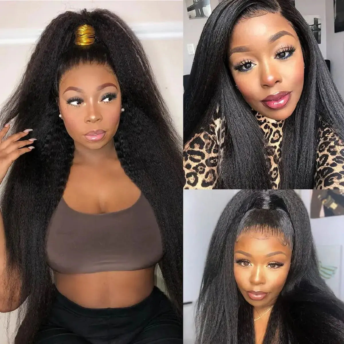 Synthetic U Part Wigs for Black Women Yaki Straight Wigs Natural Color Kinky Straight U-part wigs Hair Extension Clip