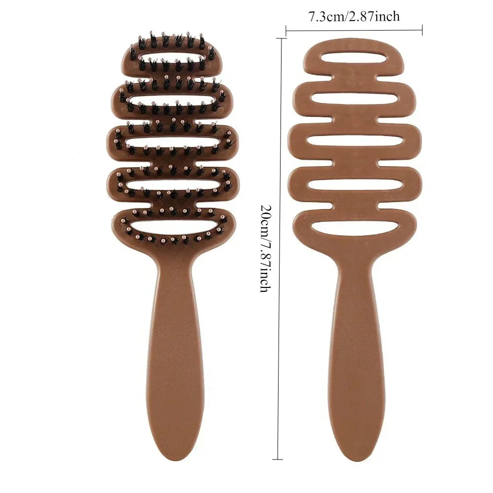 Boar Bristle Hair Comb Hollow Detangling Hair Brush Women Scalp Massage Brush Curly Hairbrush Salon Hairdressing Styling Tools