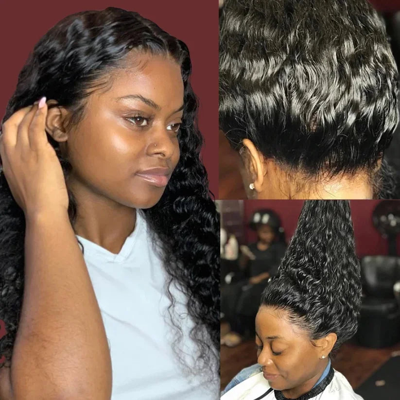 360 Lace Frontal Wigs Remy Human Hair Wig for Women Water Wave Curly Natural Black Color Baby Hair Transparent Lace Wigs Bobbi