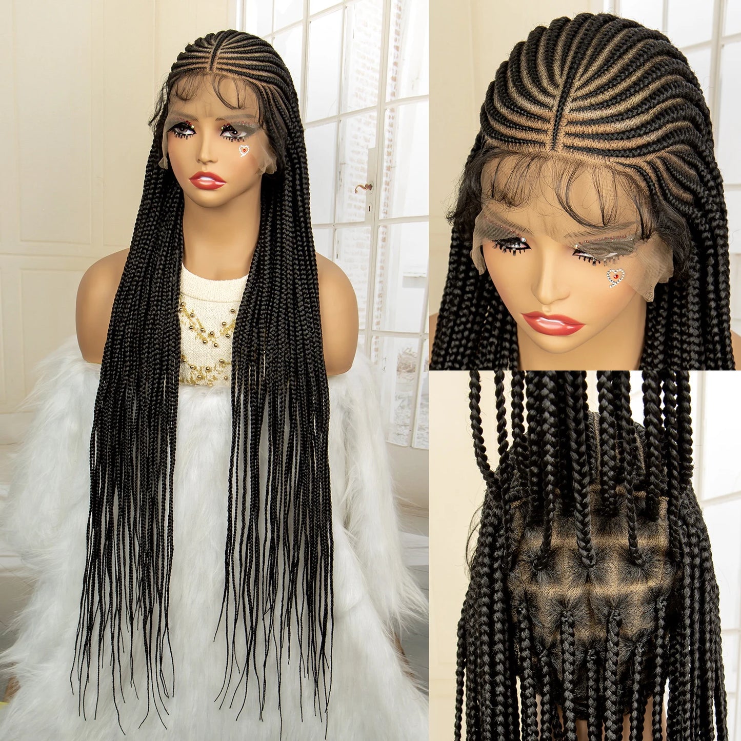 Full Lace Braided Wig Synthetic Braid Wigs Lace Frontal Wig with Baby Hair Box Braided Wig for Black Women Knotless Braid Wigs