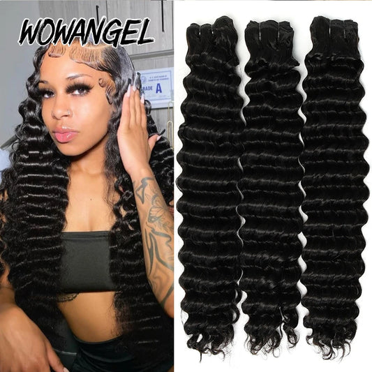 26 28 30 Inch Brazilian Deep Wave Weave Bundles Curly Human Hair Bundles Double Weft Hair Extension Bundles 3/4 pcs Remy Hair