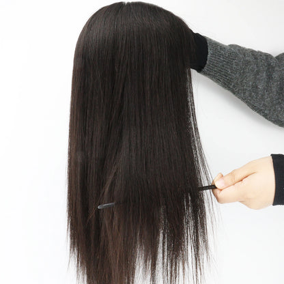 Full Lace Silk Base Wig with PU Front 18" Remy Human Hair Wig for Women Natural Black Silk Top Glueless Wig Natural Scalp