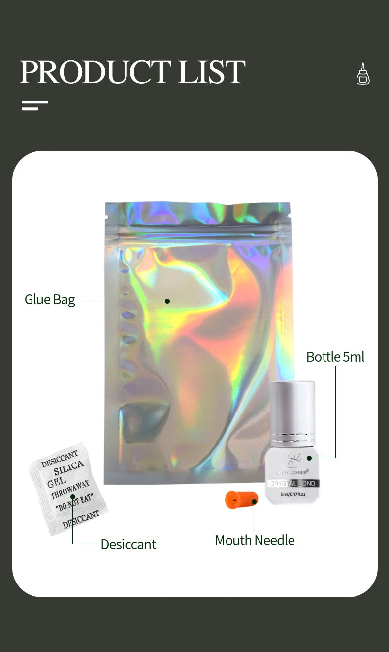 SONG LASHES Eyelash Extension Glue Individual False Lashes Transparent Clear Adhesive Kit for Professional Use 1-2 Sec Dry Time
