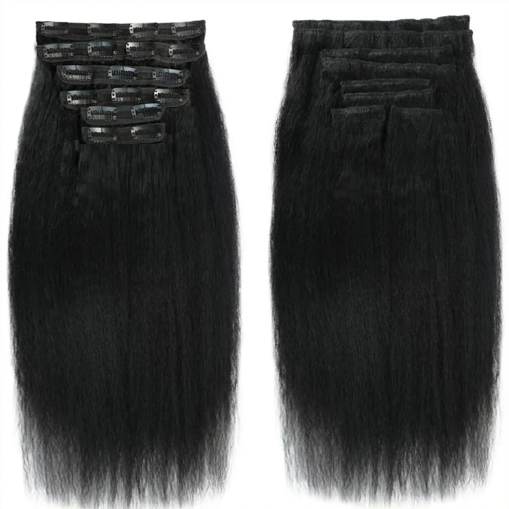 Mongolian Clip Ins Hair Extension For Black Women 100% Human Hair Full And Thick Hair Extension Jet Black Kinky Straight Hair
