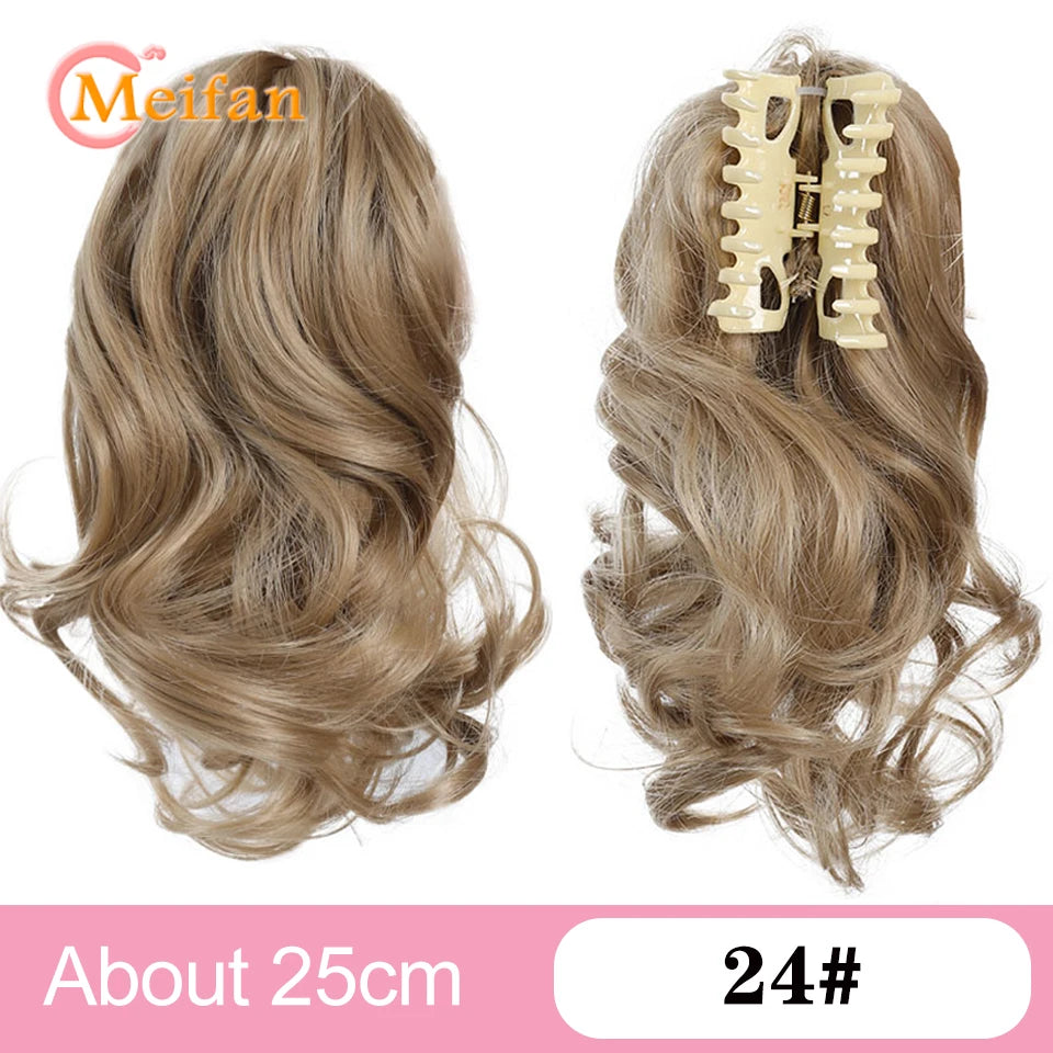 Ponytail Extension Synthetic Long Claw Curly Ponytail Mixed Blonde Clip in Hair Extension Natural Looking Hairpiece for Women