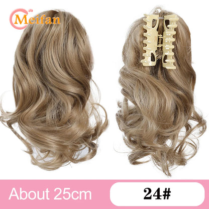 Ponytail Extension Synthetic Long Claw Curly Ponytail Mixed Blonde Clip in Hair Extension Natural Looking Hairpiece for Women