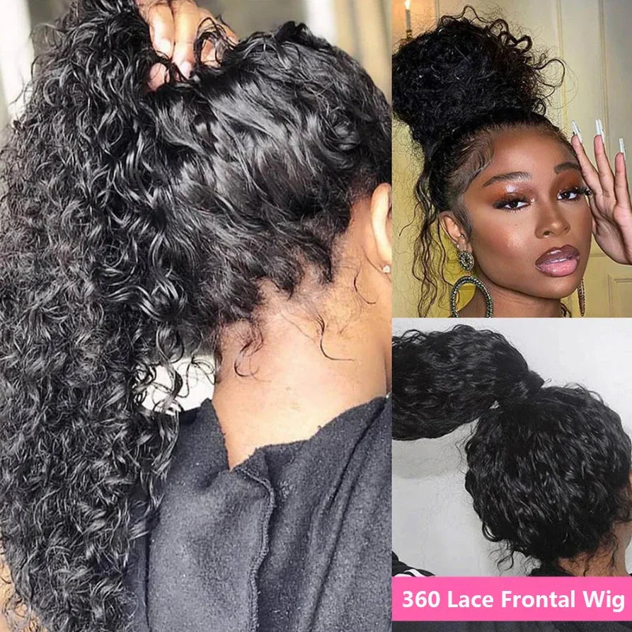 360 Lace Frontal Wigs Remy Human Hair Wig for Women Water Wave Curly Natural Black Color Baby Hair Transparent Lace Wigs Bobbi