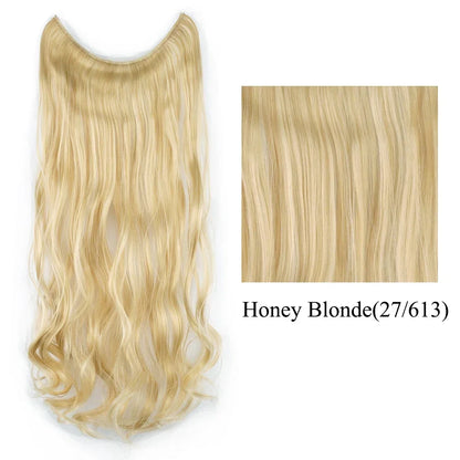 22'' 26'' Long Straight Blonde Synthetic Halo Hair Extensions Fish Line Invisible Hairpiece Extension Fake Hair for Girls
