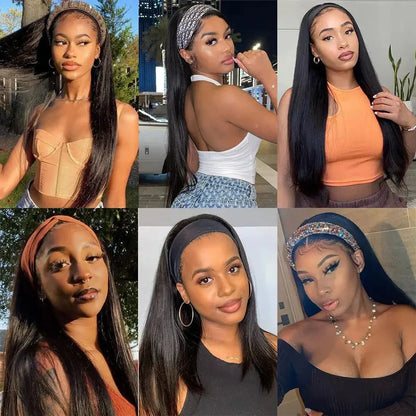 Headband Wig Human Hair Straight Brazilian Wigs With Head Band For Black Women Remy Full Machine Made