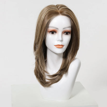 MONO Lace Frontal Synthetic Wigs Light Brown Blonde Hair Middle Length Straight Layered Wigs for White Women Daily 16inches Hair