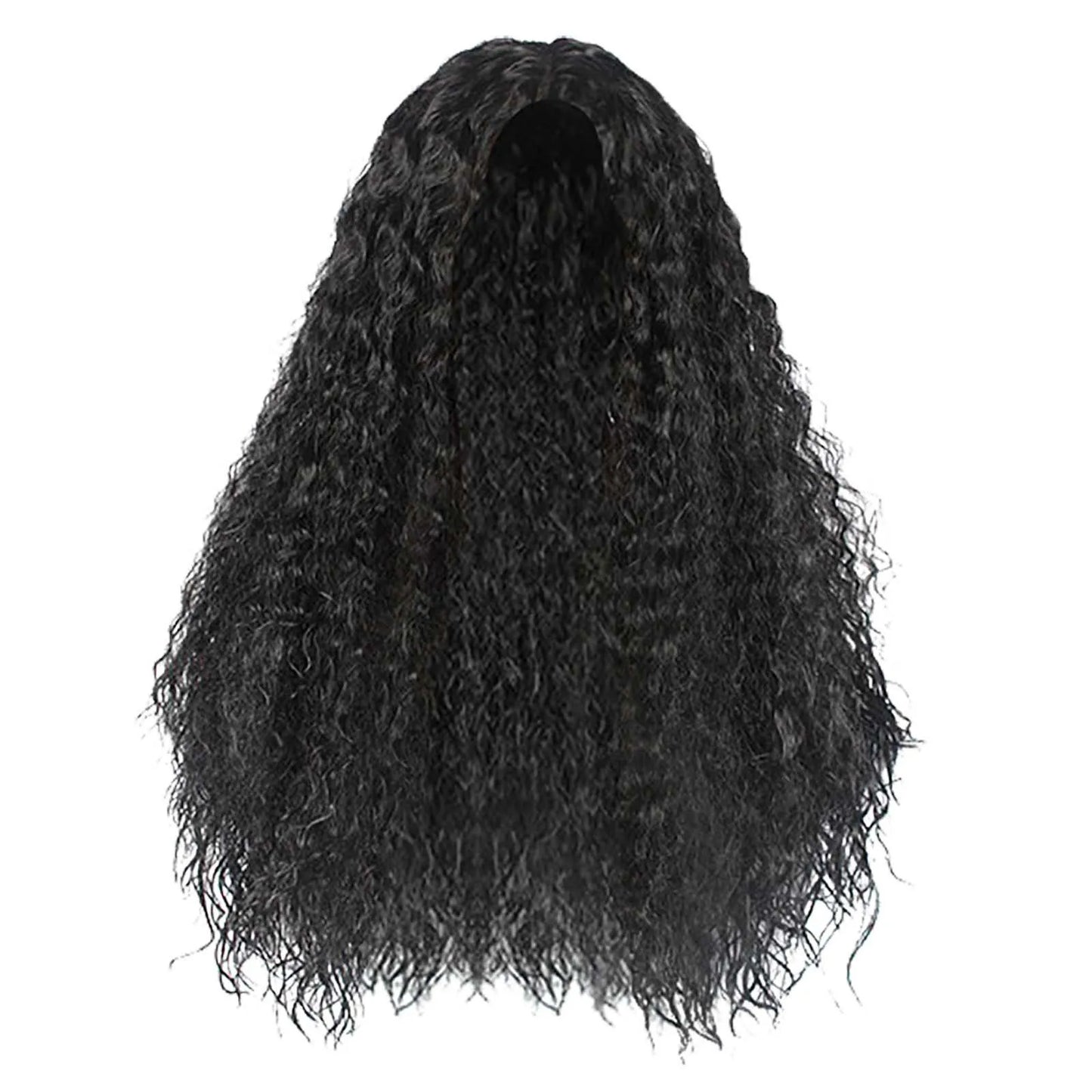 New Women's Synthetic Wig Fashionable Black Small Curly Water Ripple Corn Perm Center Parted Bangs Full Head Cover
