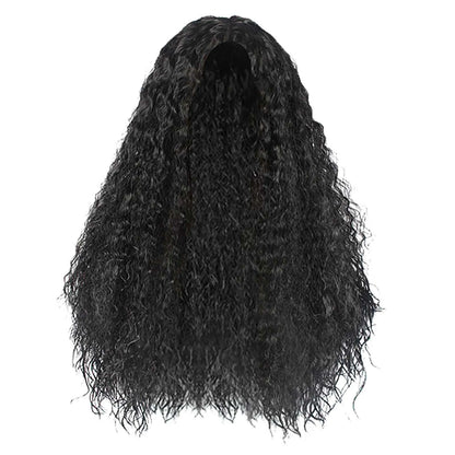 New Women's Synthetic Wig Fashionable Black Small Curly Water Ripple Corn Perm Center Parted Bangs Full Head Cover