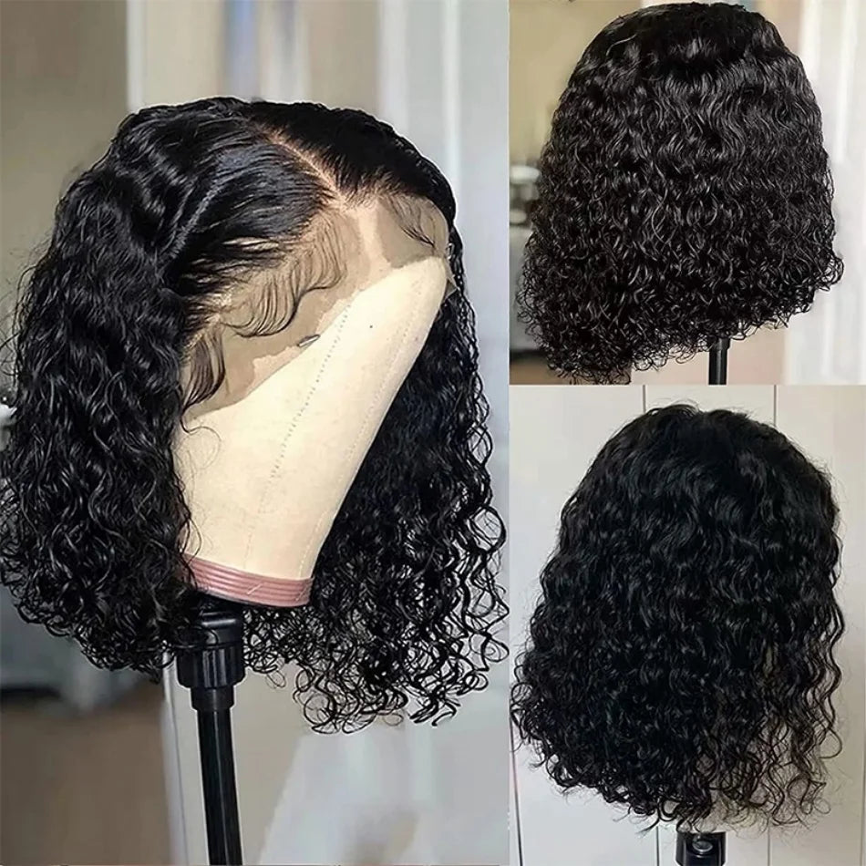 Curly Short Bob Wigs 13×4 Lace Frontal Human Hair Pre Plucked 100% Human Hair Deep Wave 4x4 Lace Front Closure Bob Wig For Women