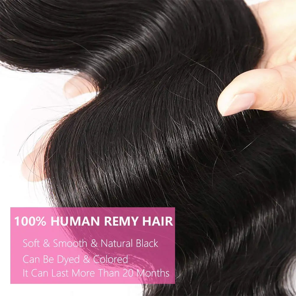 Body Wave Bundles Human Hair With Frontal 100% Natural Human Hair Extensions 3 Bundles With13x4 Transparent Lace Frontal Closure
