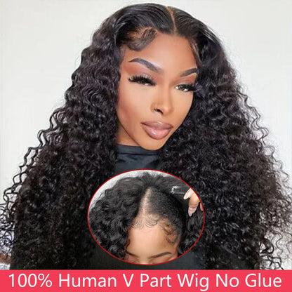 Water Wave V Part Wig Human Hair For Black Women Brazilian V Part Wig Wear With Your Own Scalp V Part Wig Real Human Hair Wig