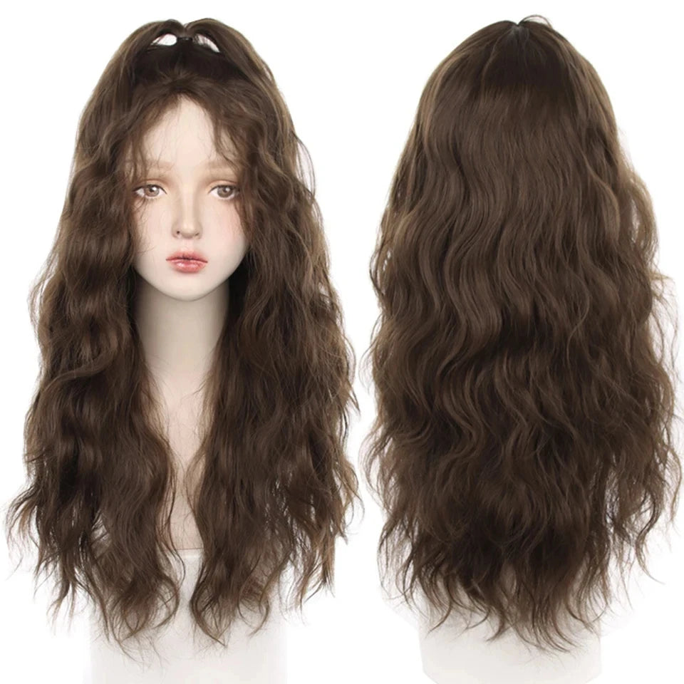 Long Curly Wave Wig with Bangs Blonde Biue Colorful Cosplay Wig for Women Daily Party Natural Soft Synthetic Hair Heat Resistant