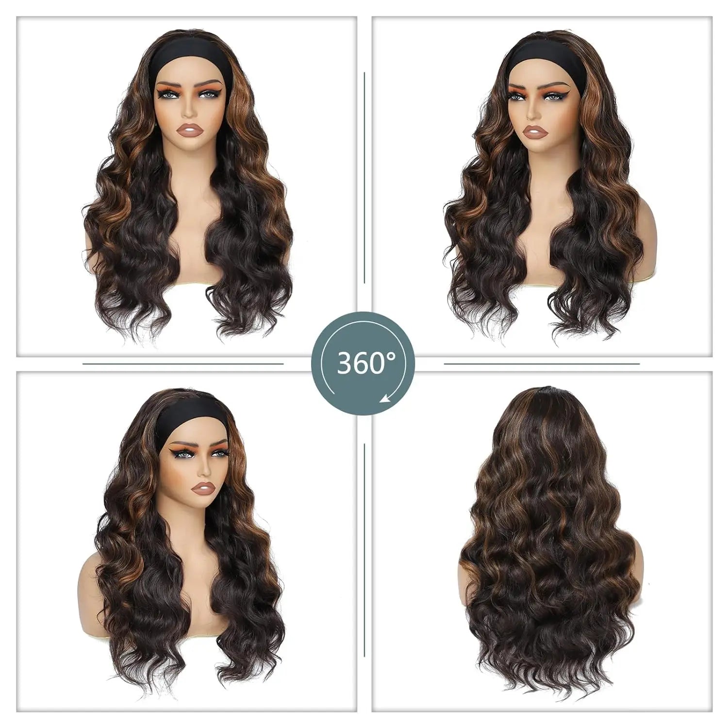 Long Wavy Headband Wig for Women Black Wigs with Brown Blonde Wigs Put On and Go Glueless Wig Long Synthetic Wig Party Daliy Use