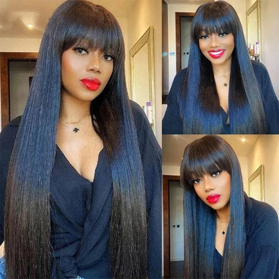 Straight Wig Brazilian Wigs 100% Virgin Hair Human Hair Wigs With Bangs Full Machine Made 180% Density Wigs Human Hair BPHW Hair