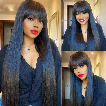 Straight Wig Brazilian Wigs 100% Virgin Hair Human Hair Wigs With Bangs Full Machine Made 180% Density Wigs Human Hair BPHW Hair